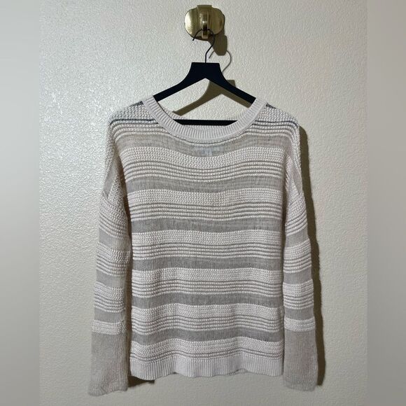 Brochu Walker Striped Cream and Gray Women's Sweater - Picture 1 of 5